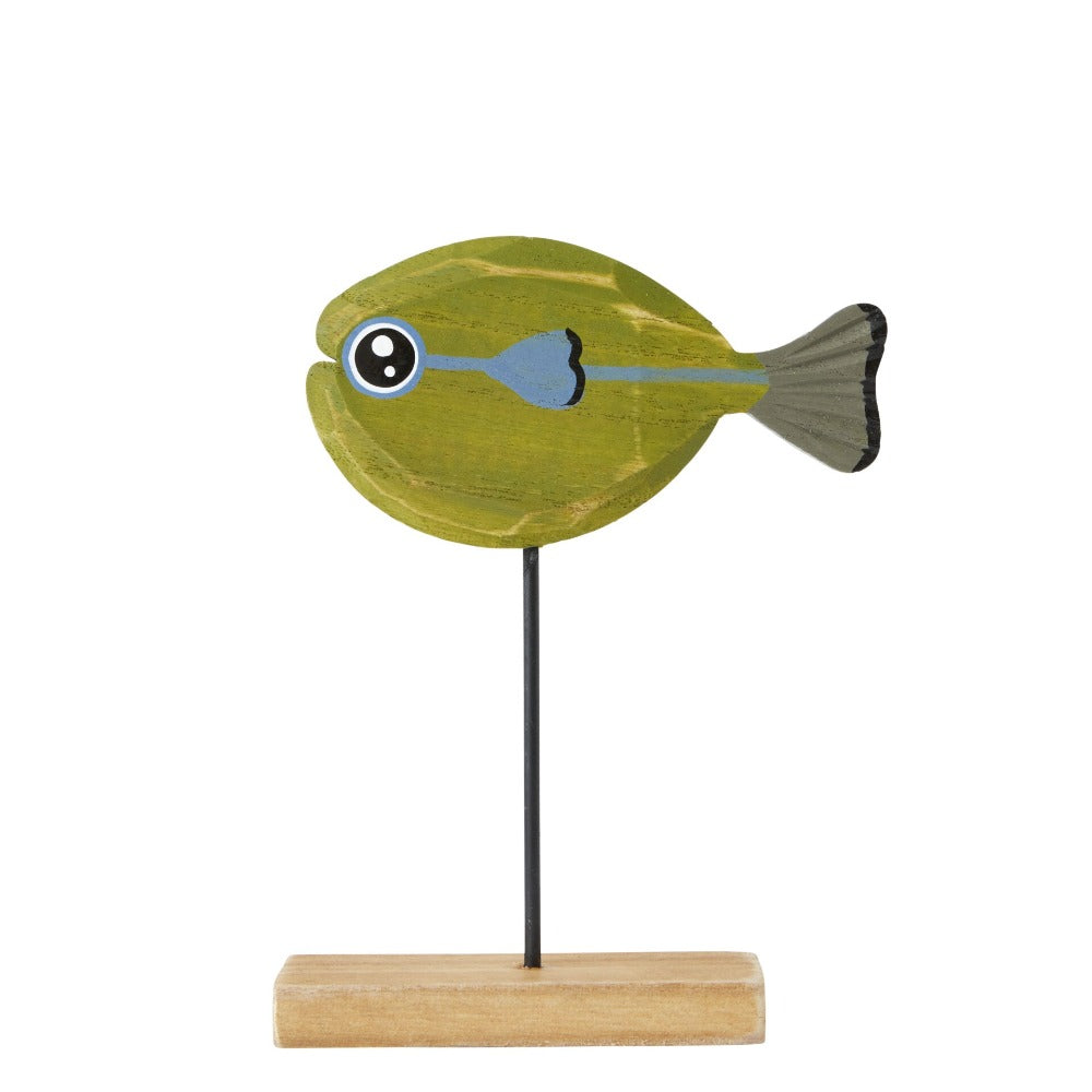 Home Decor Accent Wood Fish Statue - Green