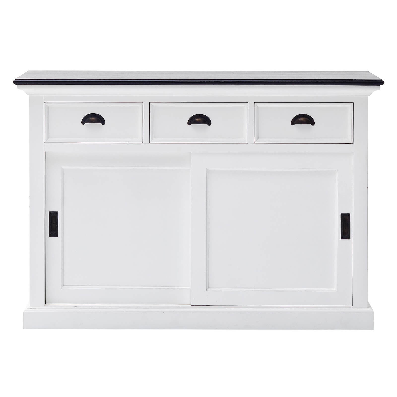 Iconic Buffet Table 3 Drawers 2 Sliding Doors White W/ Black Top