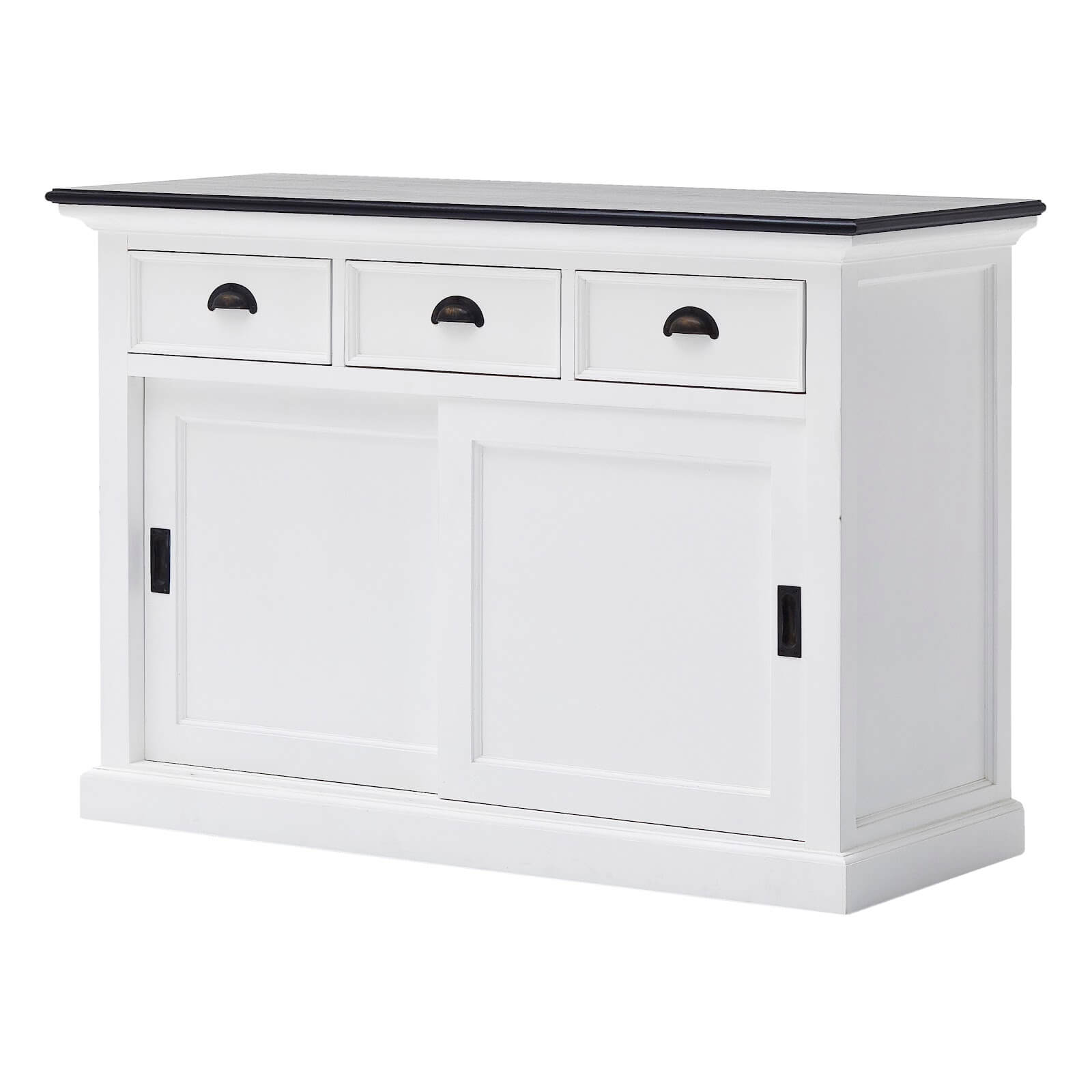 Iconic Buffet Table 3 Drawers 2 Sliding Doors White W/ Black Top