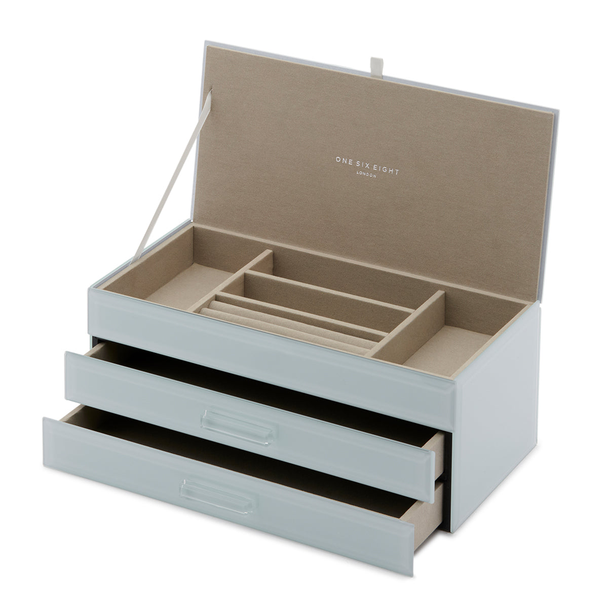 Personalised Isabella 3 Tiers Jewellery Box Large Duck Egg Blue