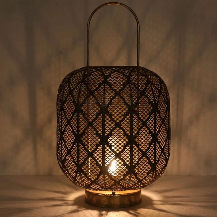 Jasmine Metal Hurricane Lantern - Gold Wash