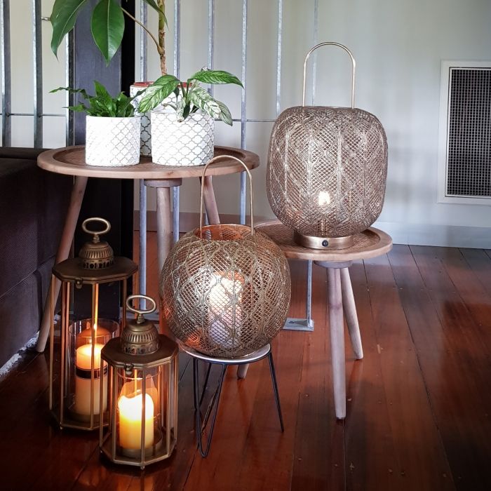 Jasmine Metal Round Lantern - Gold Wash