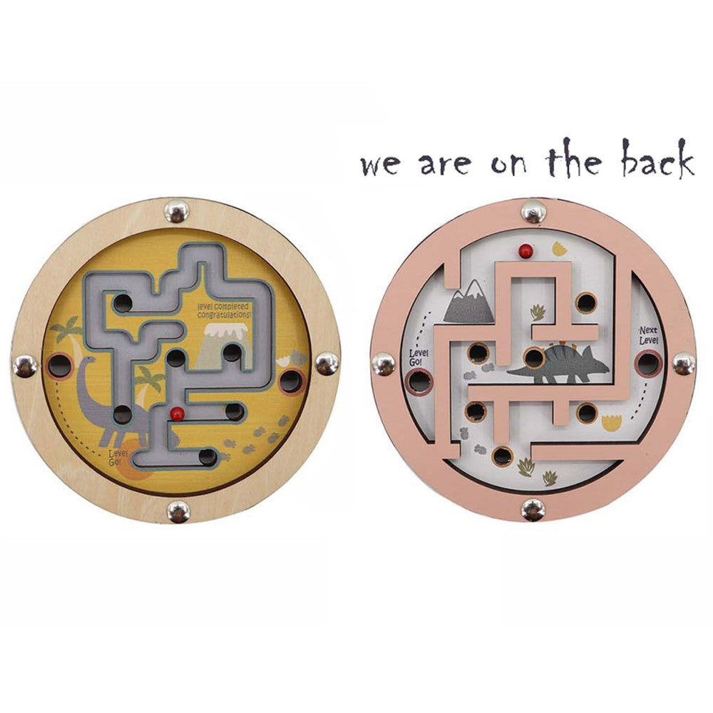 Kids Double Sided Wooden Maze Game - Dinosaur