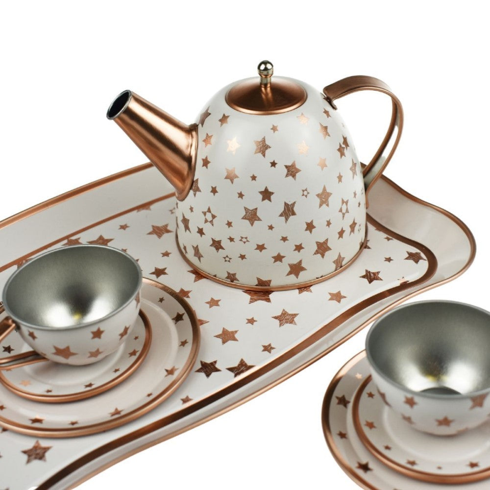 Kids Play Tin Tea Set In Suitcase - Gold Star 15Pcs