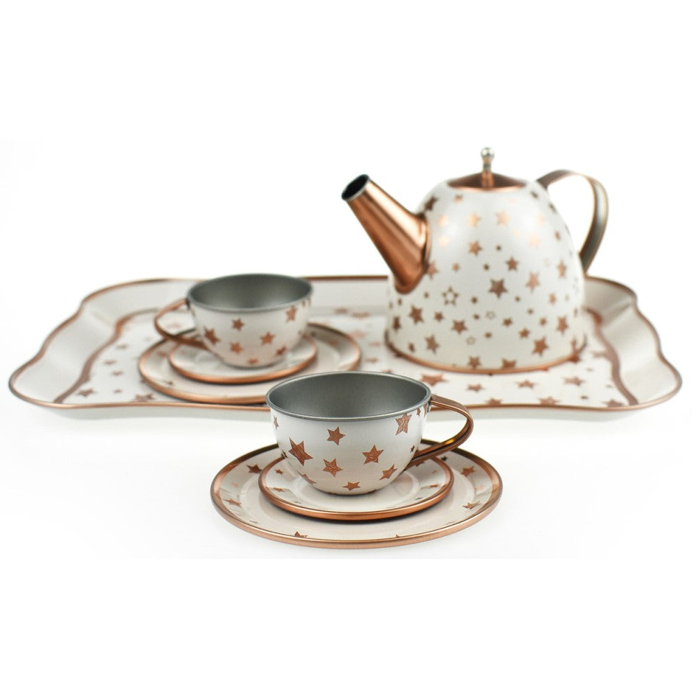 Kids Play Tin Tea Set In Suitcase - Gold Star 15Pcs