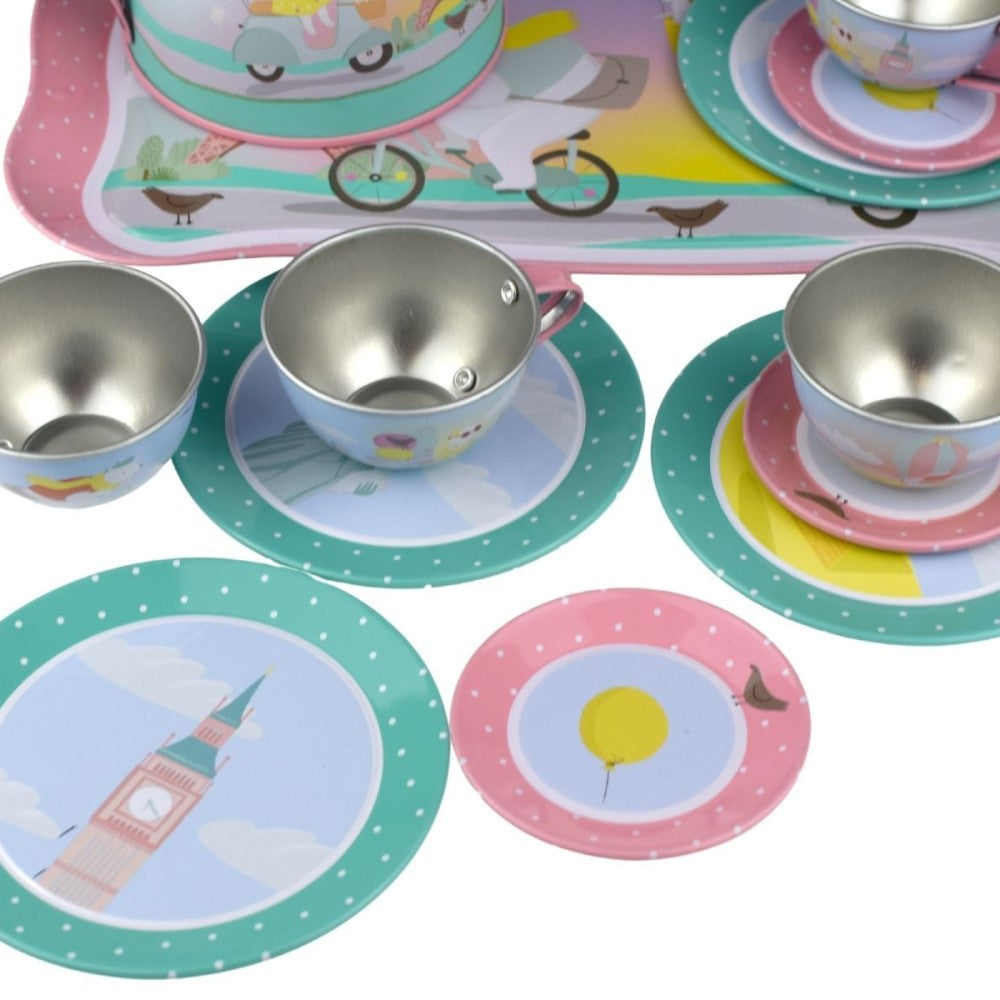 Kids Play Tin Tea Set - Animal Tourists 15Pcs