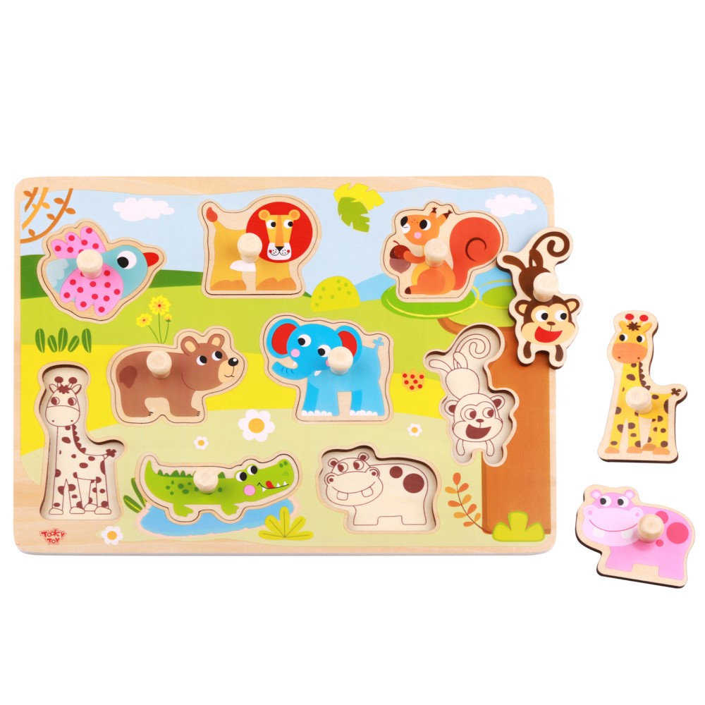 Kids Wooden Animals Peg Puzzle Shape Sorter