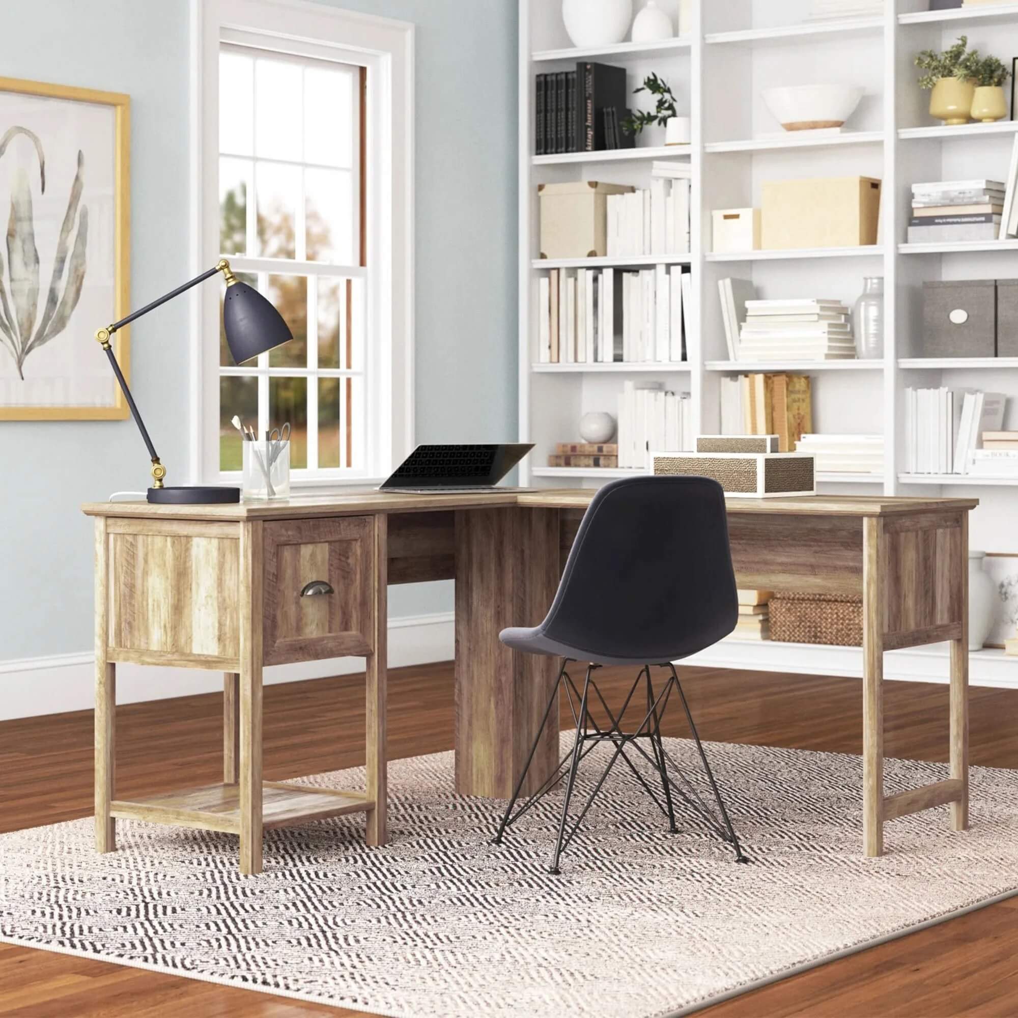 L Shaped Corner Desk Rustic Oak