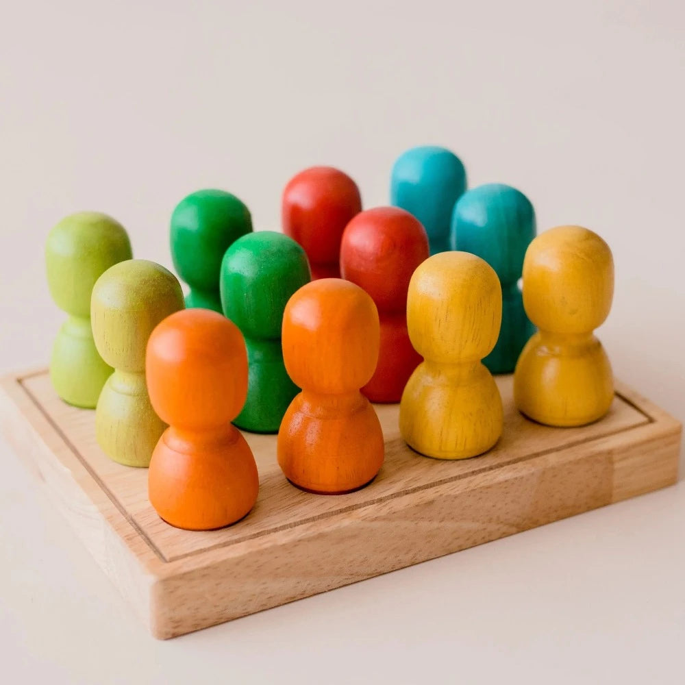 Large Rainbow Wood People Playset In Tray