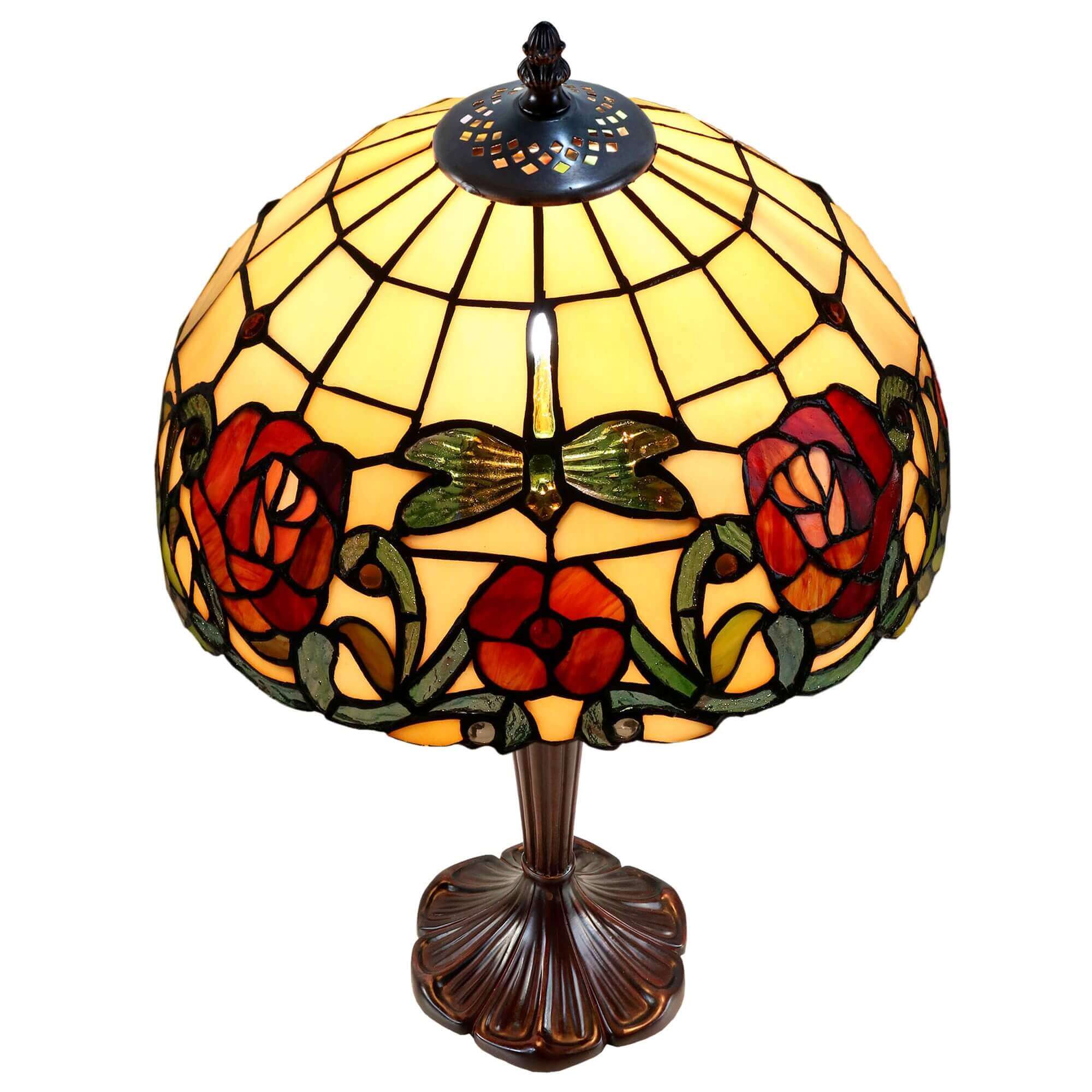 Large Roses Tiffany Stained Glass Table Lamp