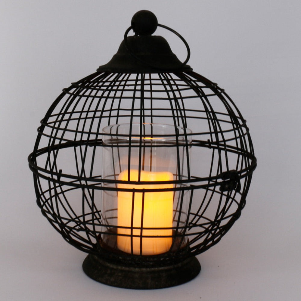 Large Round Metal Lantern with Glass