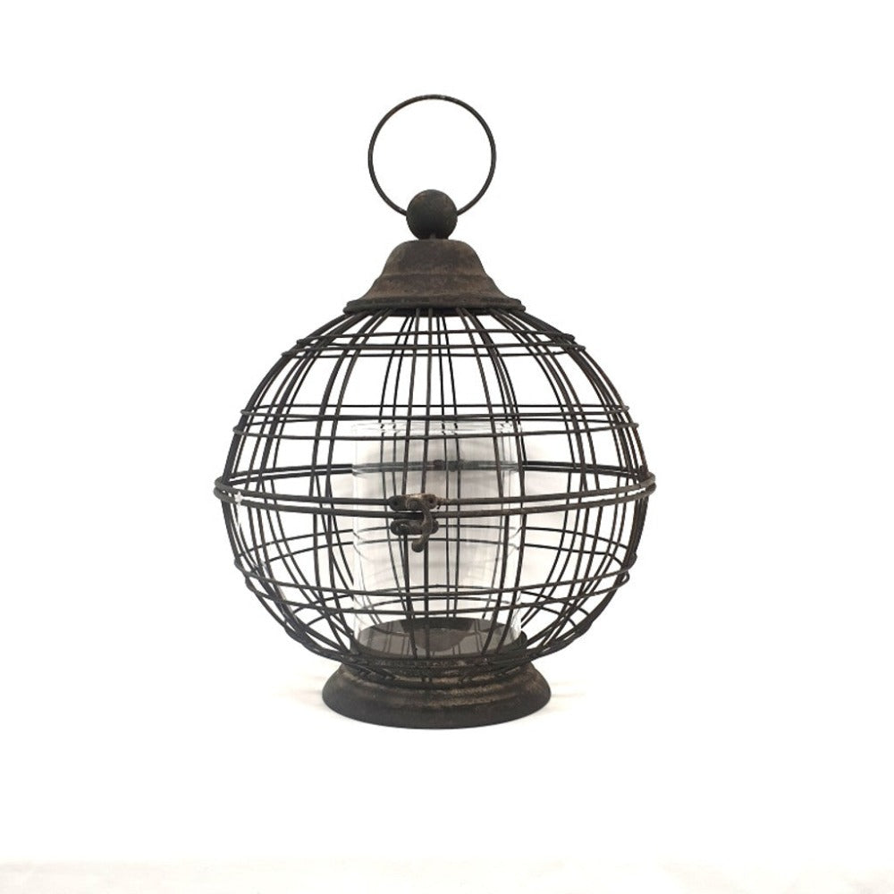 Large Round Metal Lantern with Glass