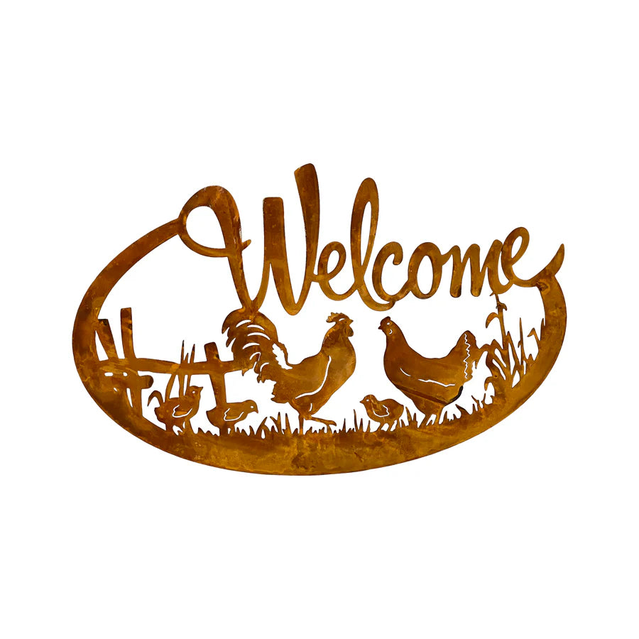 Laser-cut Welcome with Chicken Family Wall Decor 60cms
