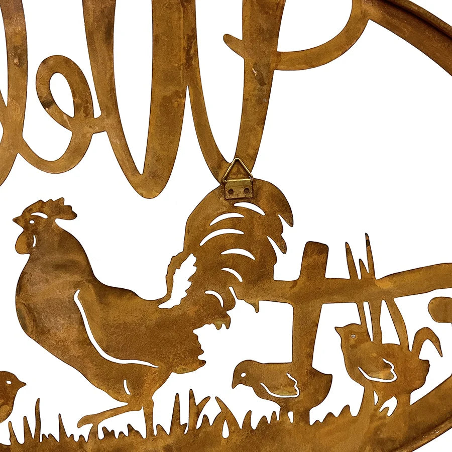 Laser-cut Welcome with Chicken Family Wall Decor 60cms
