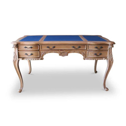 Leather Top 5 Drawers Paris Office Desk - Weathered Oak