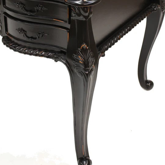 Leather Top 5 Drawers Paris Office Desk - Black