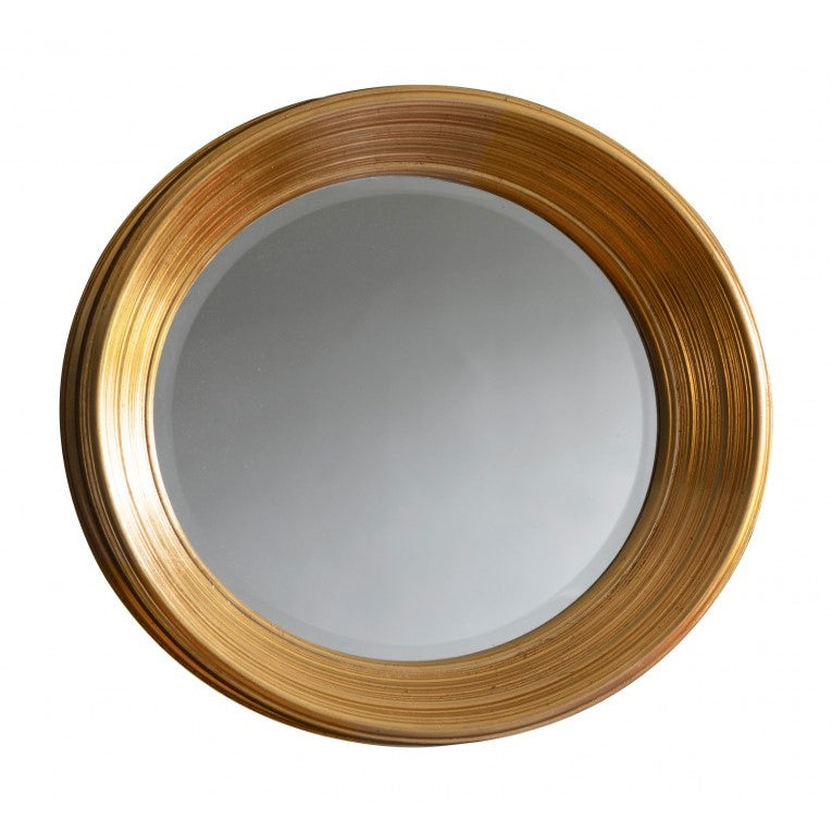 Lustrous Round Gilded Wall Mirror in Gold