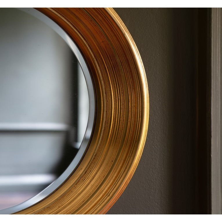 Lustrous Round Gilded Wall Mirror in Gold