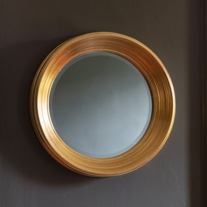 Lustrous Round Gilded Wall Mirror in Gold