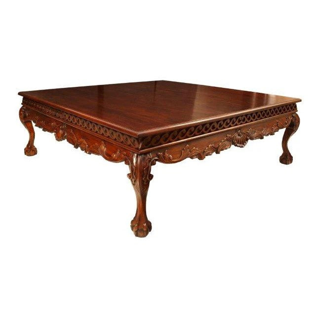 Luxurious Chippendale Carved Square Coffee Table - Walnut