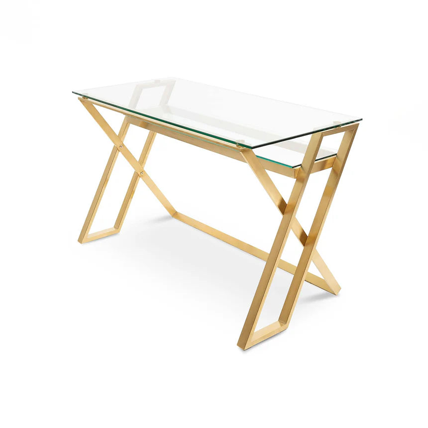 Luxury Glass Console Table 120cms - Brushed Gold Base