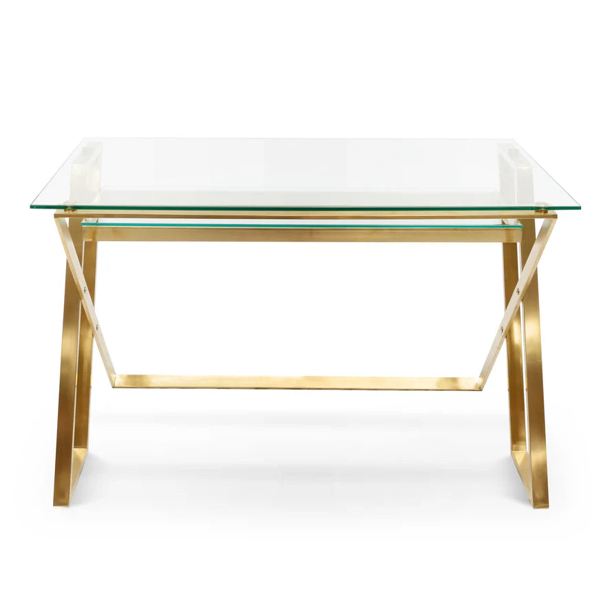 Luxury Glass Console Table 120cms - Brushed Gold Base