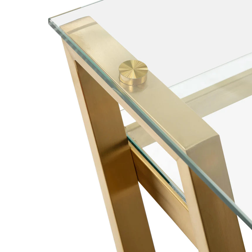 Luxury Glass Console Table 120cms - Brushed Gold Base