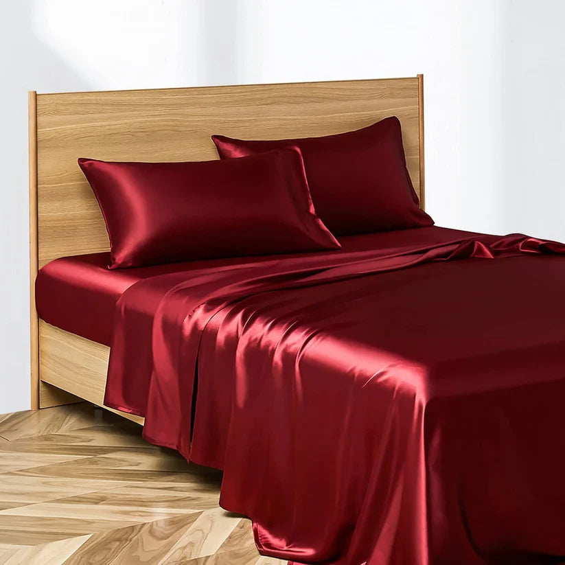 Luxury Silky Fitting Sheet with Pillowcase 180 x 200cms - Wine Red