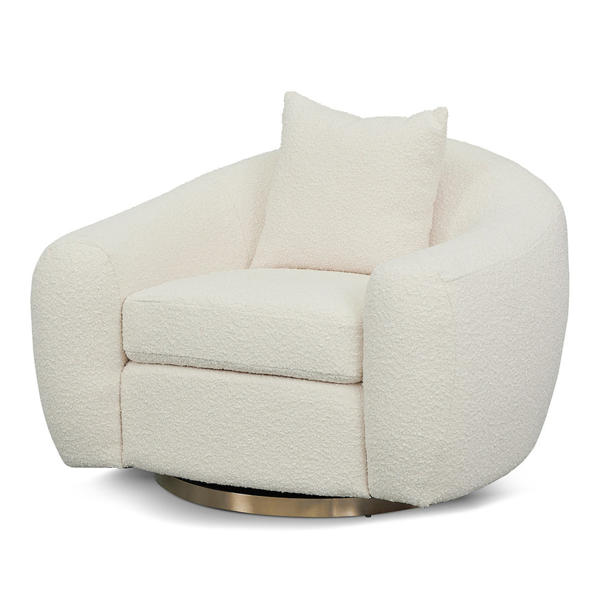 Luxury Swivel Armchair - Ivory White Boucle