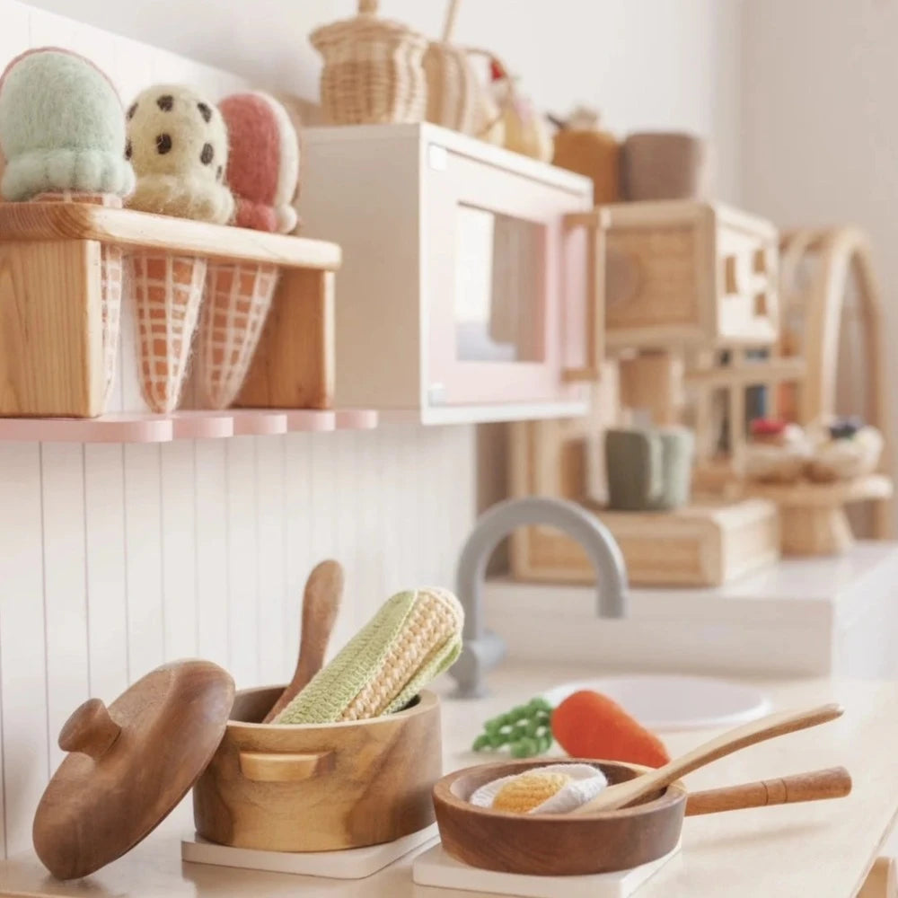 Mahogany Miniature Pot and Pan Playset