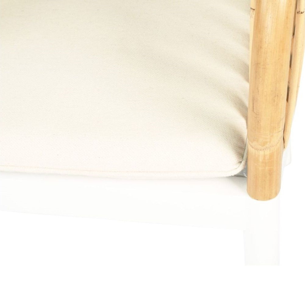 Mahogany Wood Rattan White Dining Armchair