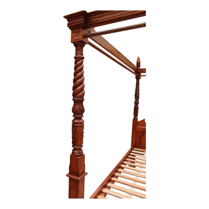 Majestic Queen Anne Four Poster Queen Size Bed - Light Mahogany