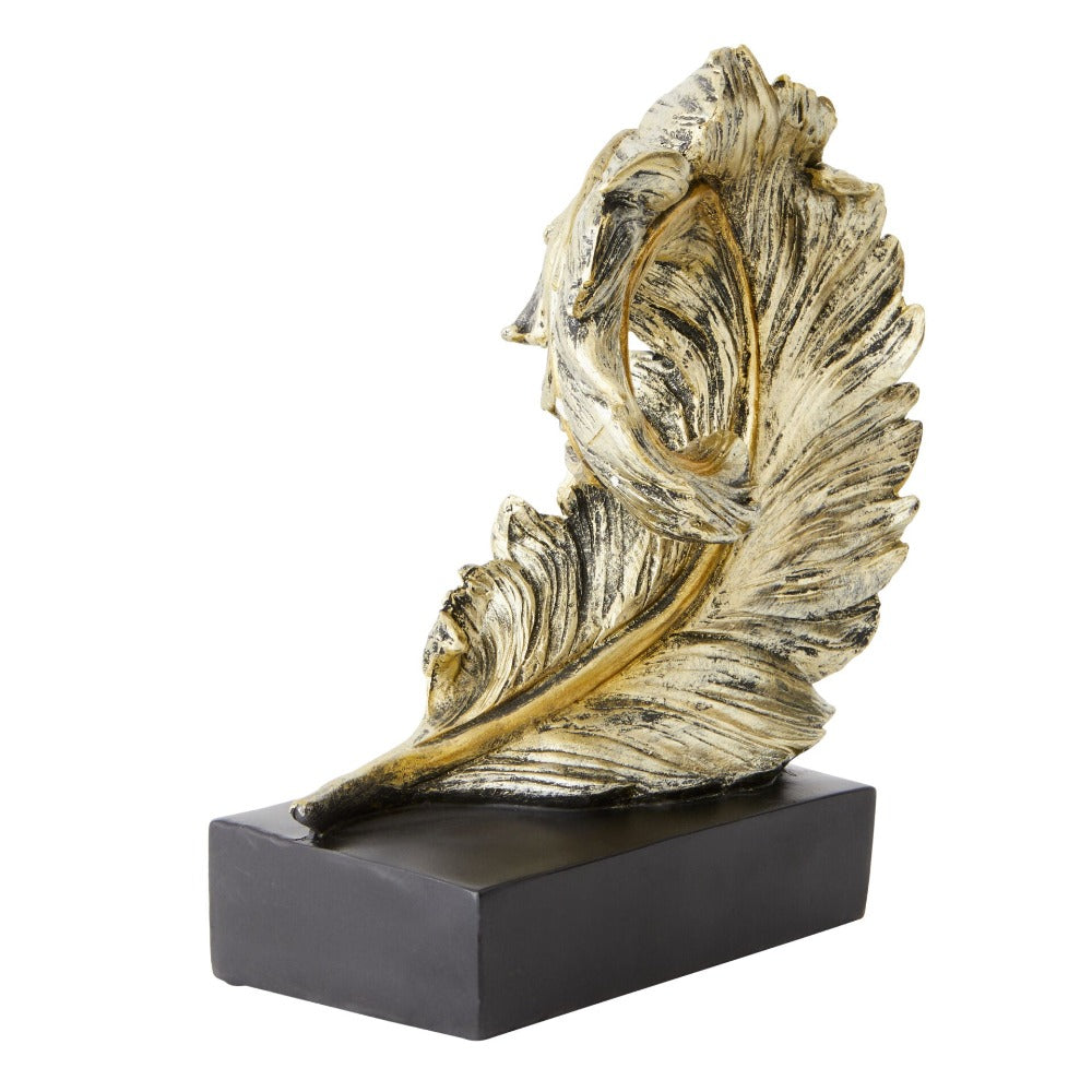 Majestic Spiraled Feather Home Decor Accent - Gold