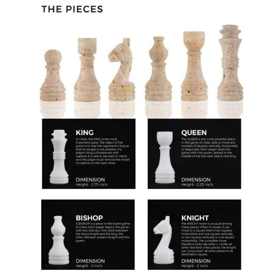 Marble Chess Set White & Travertine - 30cms
