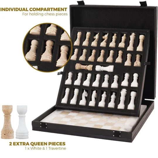 Marble Chess Set White & Travertine - 38cms