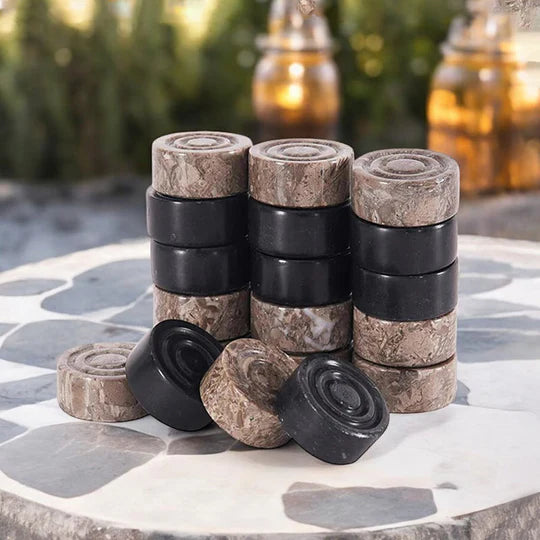 Marble Classic Checkers Pieces - Oceanic & Black