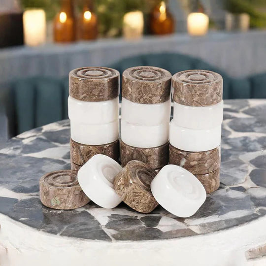 Marble Classic Checkers Pieces - Oceanic & White