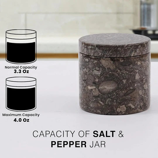 Marble Handmade Salt Cellar with Tray - White & Grey