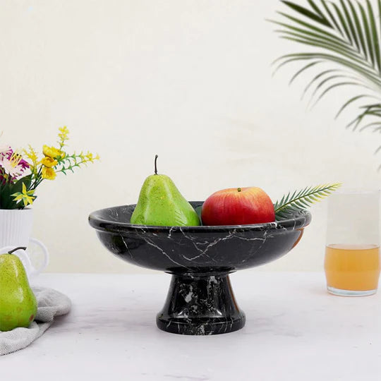 Marble Pedestal Fruit Bowl 25cm - (Available in 3 Colors)