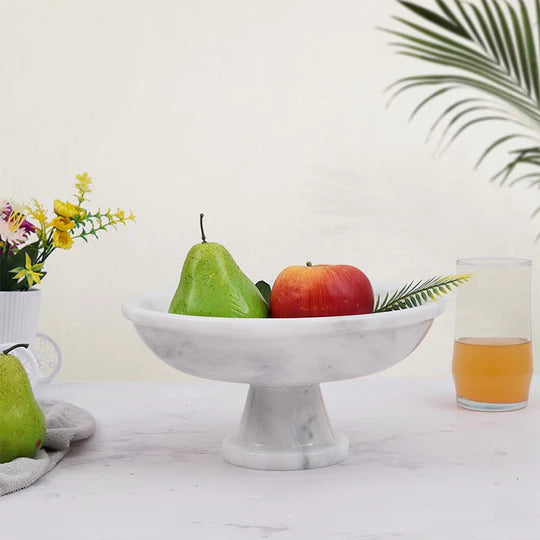 Marble Pedestal Fruit Bowl 25cm - (Available in 3 Colors)