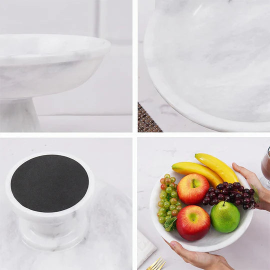 Marble Pedestal Fruit Bowl 25cm - (Available in 3 Colors)