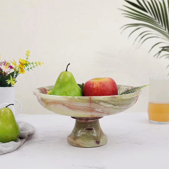 Marble Pedestal Fruit Bowl 25cm - (Available in 3 Colors)