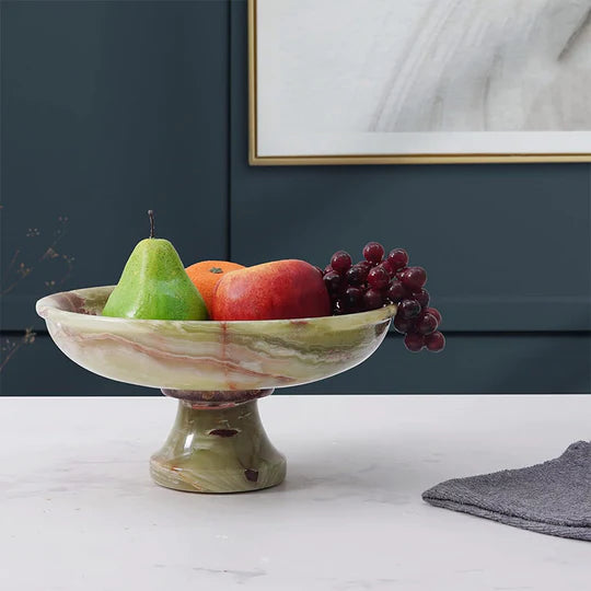 Marble Pedestal Fruit Bowl 25cm - (Available in 3 Colors)