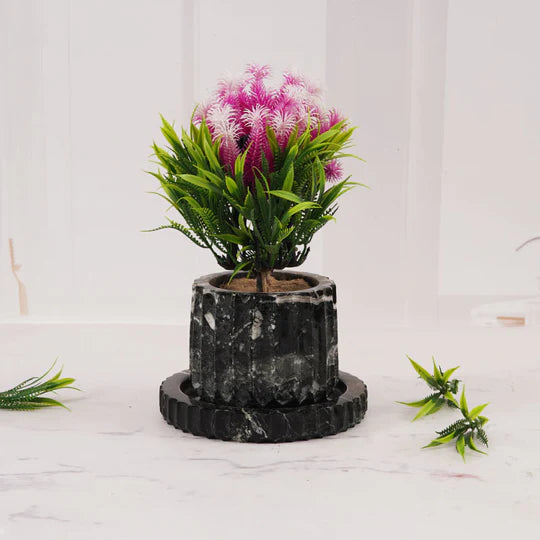 Marble Planter Straight Line Design 10cms (Available in 2 Colors)