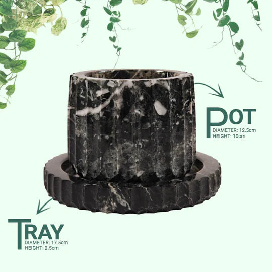 Marble Planter Straight Line Design 10cms (Available in 2 Colors)