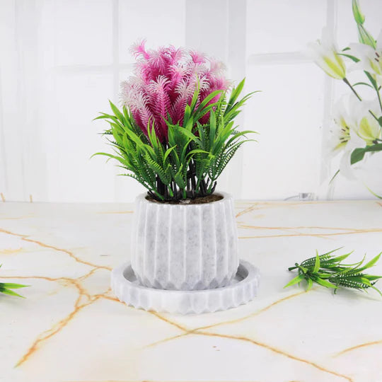 Marble Planter Straight Line Design 10cms (Available in 2 Colors)