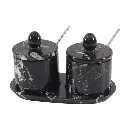 Marble Salt Cellar with Tray - Black