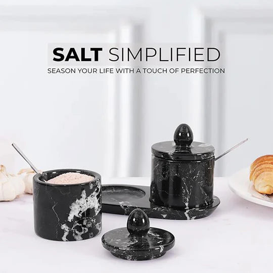 Marble Salt Cellar with Tray - Black