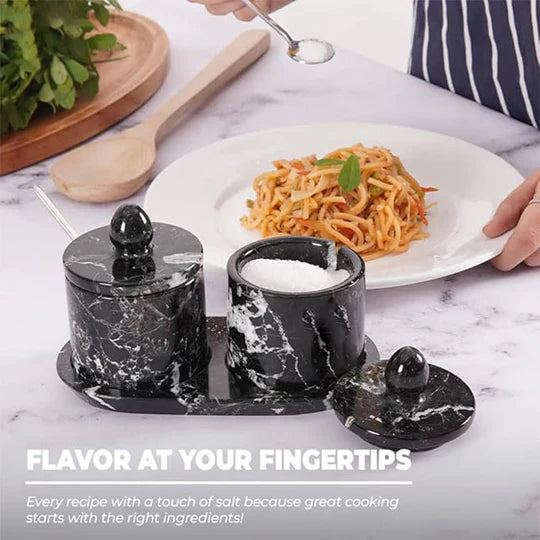 Marble Salt Cellar with Tray - Black