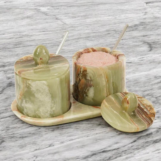 Marble Salt Cellar with Tray - Green